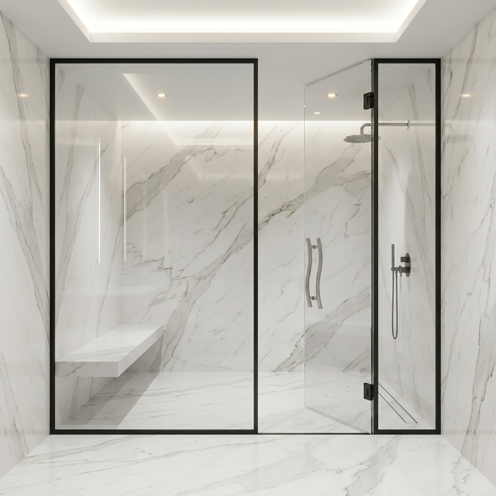 Modern C channel bathroom glass partition door with reference lock, ultra slim matte 520057