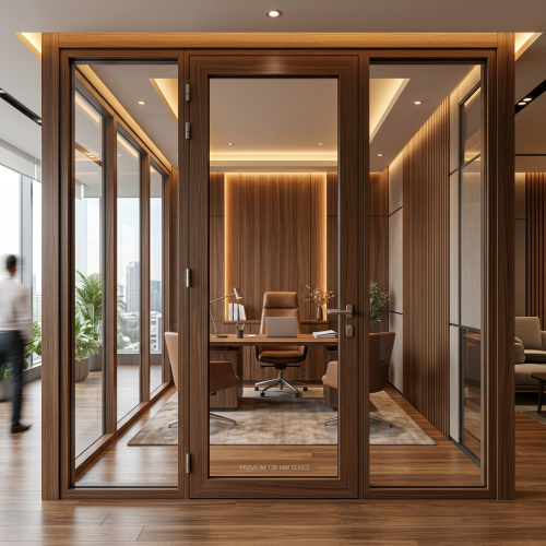 138 MM series broad aluminium openable glass door with fixed side panels
