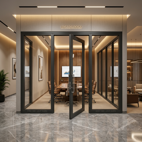 138 MM series broad panel openable and fixed aluminium glass door, dark