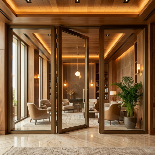 138 MM series fixed and openable glass partition door, broad bronz finish alum