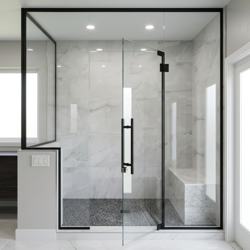 Modern C channel bathroom glass partition door with reference lock, ultra slim matte 119715