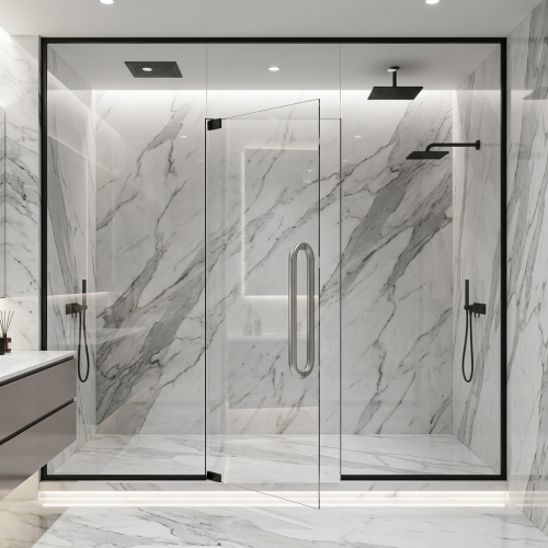 Modern C channel bathroom glass partition door with reference lock, ultra slim matte 243622