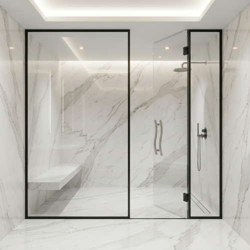 Modern C channel bathroom glass partition door with reference lock, ultra slim matte 520057