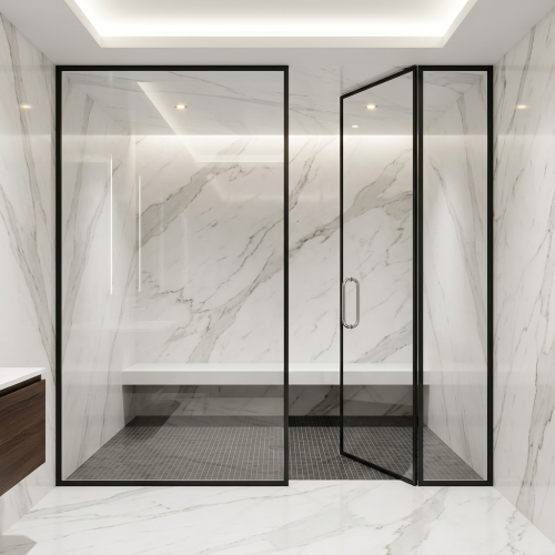 Modern C channel bathroom glass partition door with reference lock, ultra slim matte